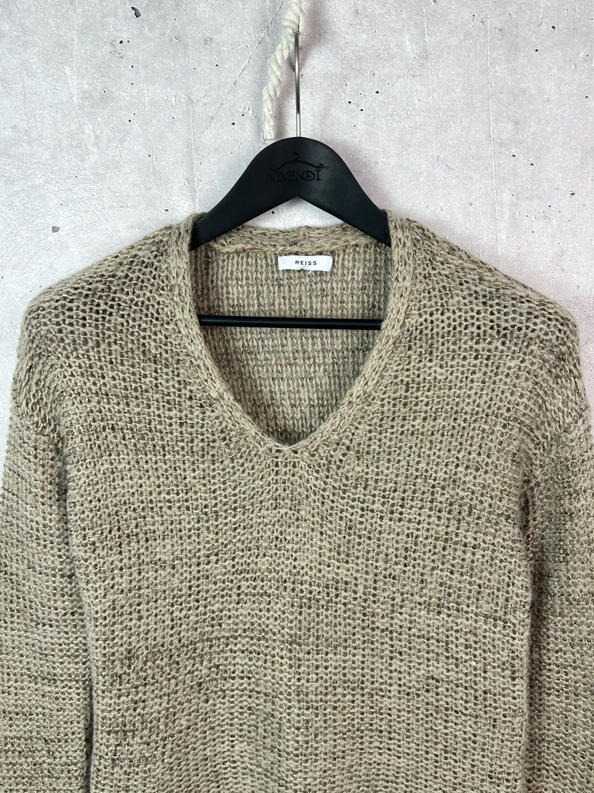 Reiss Reiss Woll Knit Beige-Gold V-neck Long Sleece Women’s Jumper Size M / US 6-8 / IT 42-44 - 2 Thumbnail
