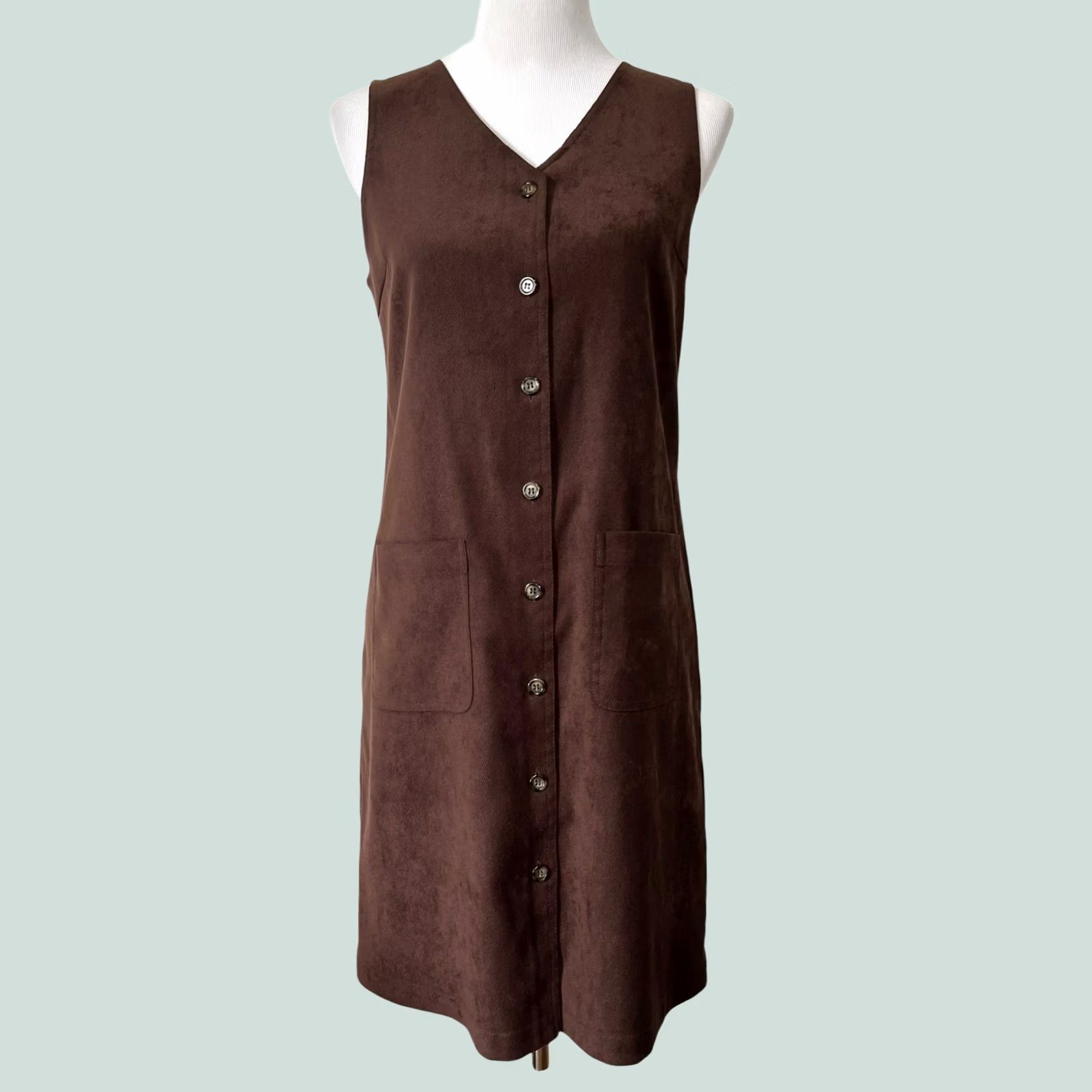 Talbots Talbots Sleeveless Shift Dress Brown Button Front Jumper Patch Pockets Womens 4 Size S / US 4 / IT 40 - 1 Thumbnail