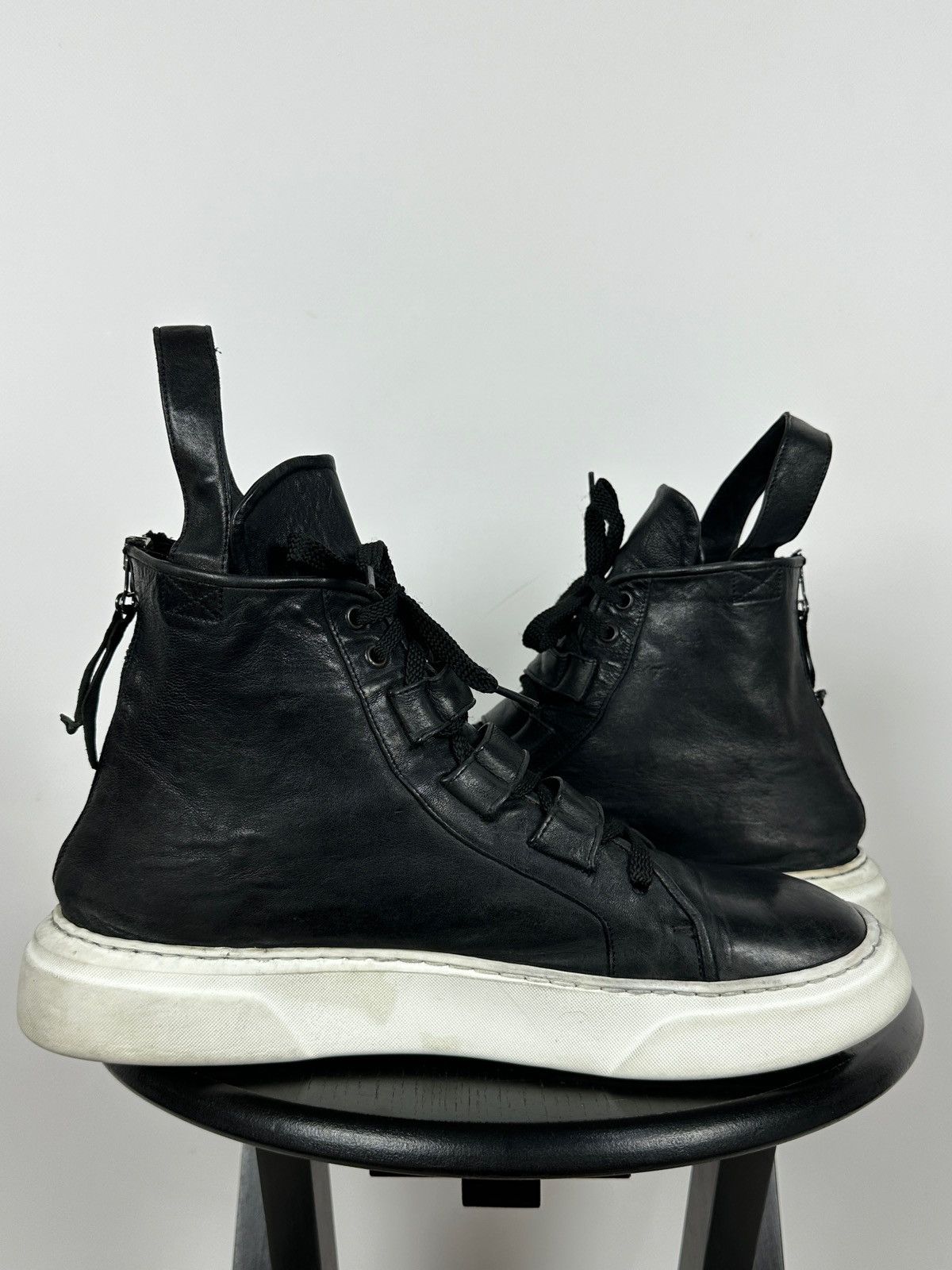 Masnada Masnada Black Leather Hi Top Sneakers Size US 12 / EU 45 - 7 Thumbnail