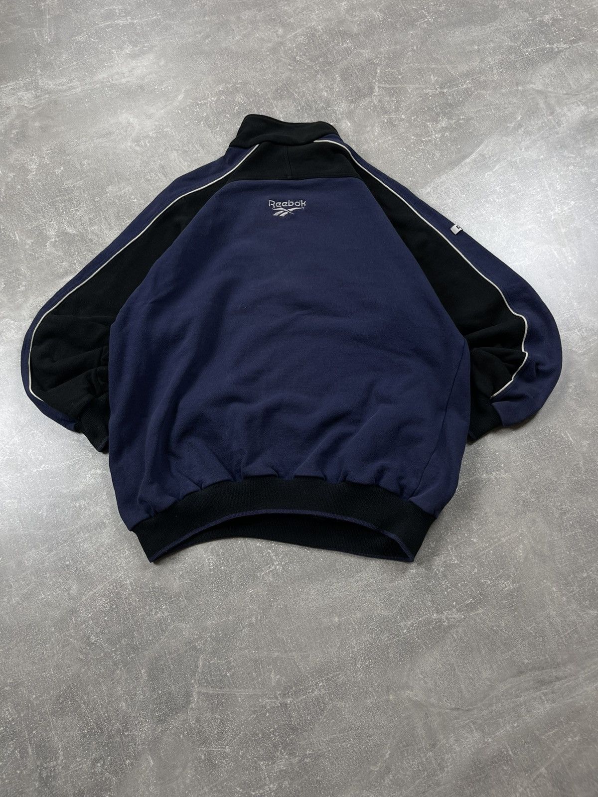 Reebok × Vintage Reebok Vintage 90s Black/Blue Sweatshirt Cotton 1/4 Zip Size US L / EU 52-54 / 3 - 5 Thumbnail