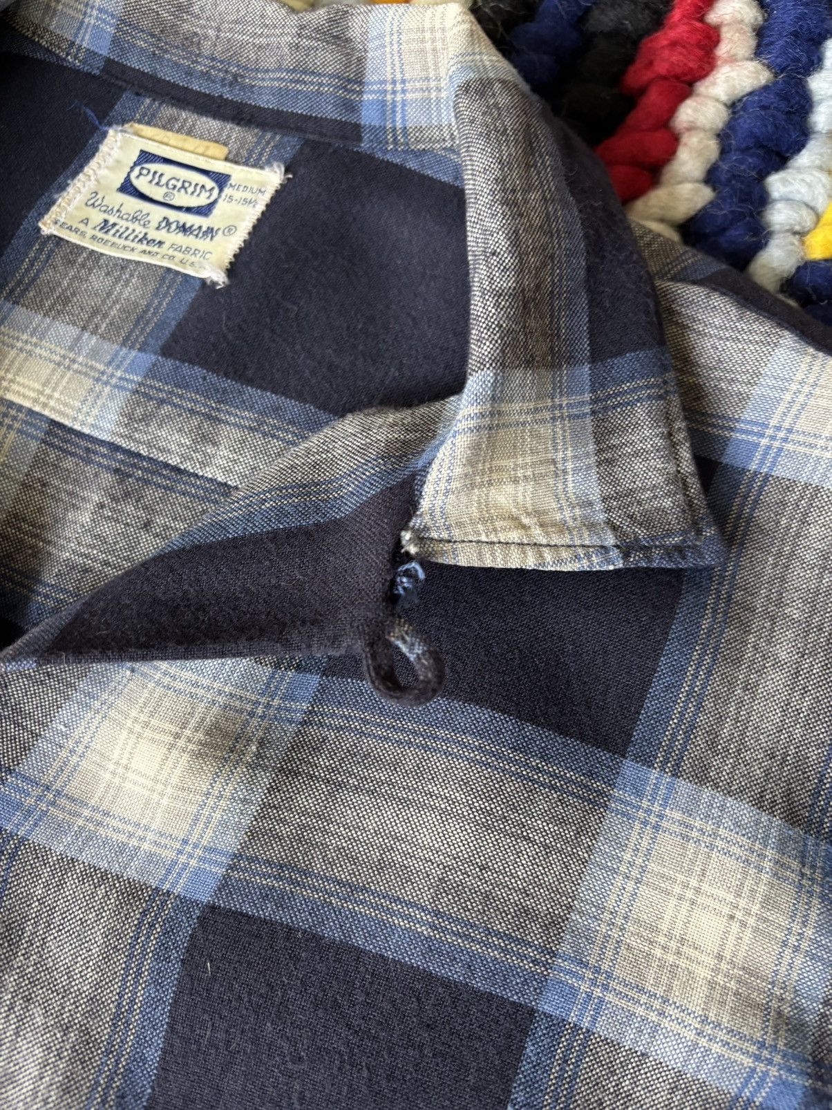 Vintage 1950s Shadow Box Pilgrim Button Up Loop Collar Blue Size US M / EU 48-50 / 2 - 6 Thumbnail