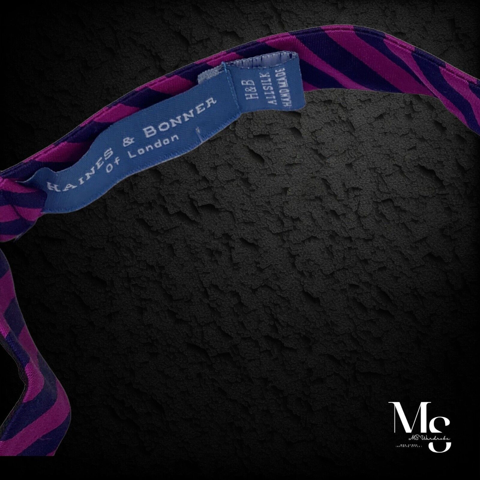 Other HAINES & BONNER Purple Striped Adjustable Self Bow Tie Silk Size ONE SIZE - 3 Thumbnail