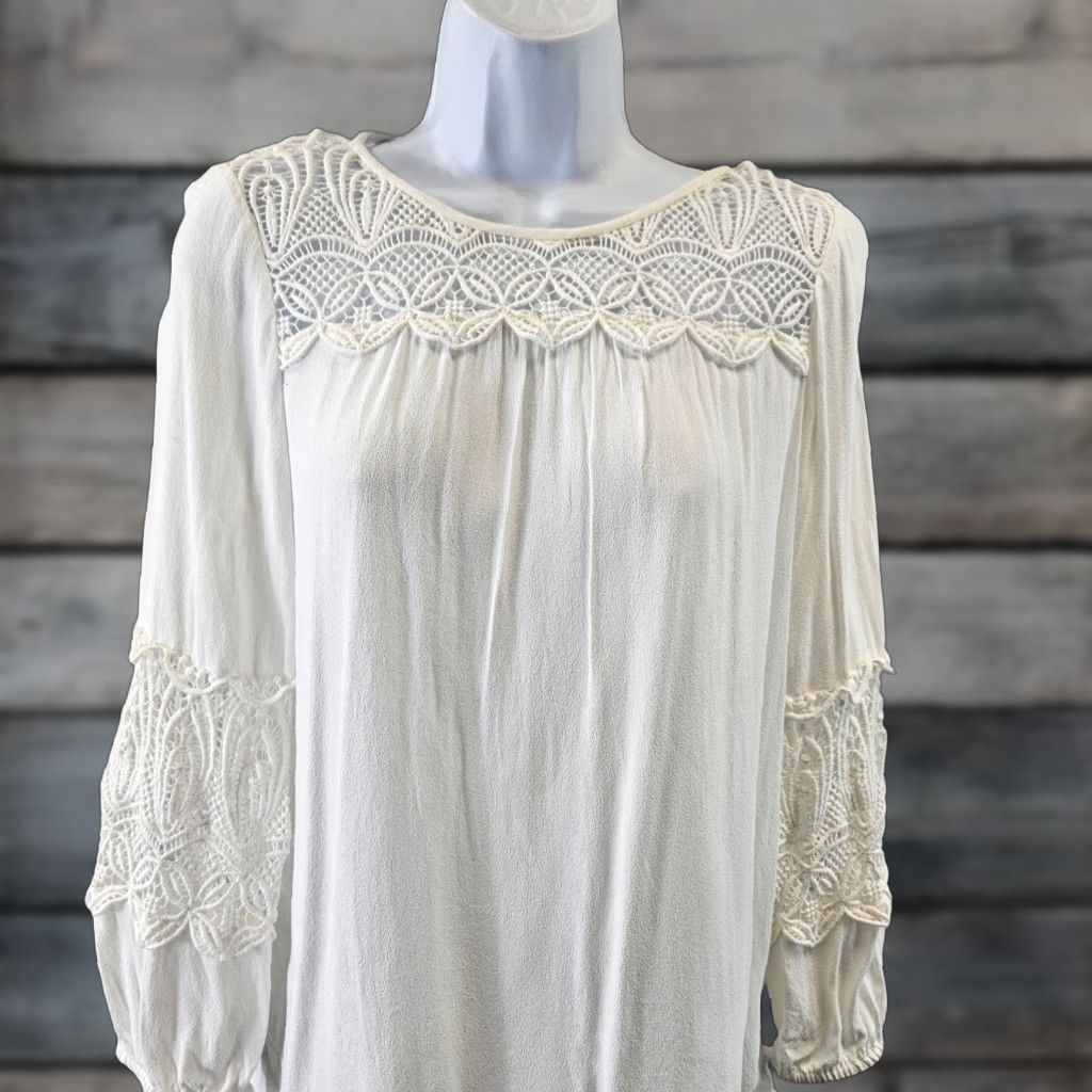 Joie JOIE Womens Blouse Shirt Sz S Solid White Crochet Lace Long Sleeve Viscose Size S / US 4 / IT 40 - 1 Thumbnail