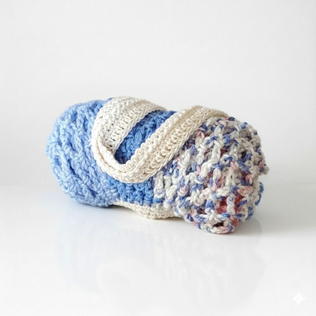 Handmade Handmade Blue Farmers Market Bag Crochet French Net Sack Size ONE SIZE - 9 Thumbnail
