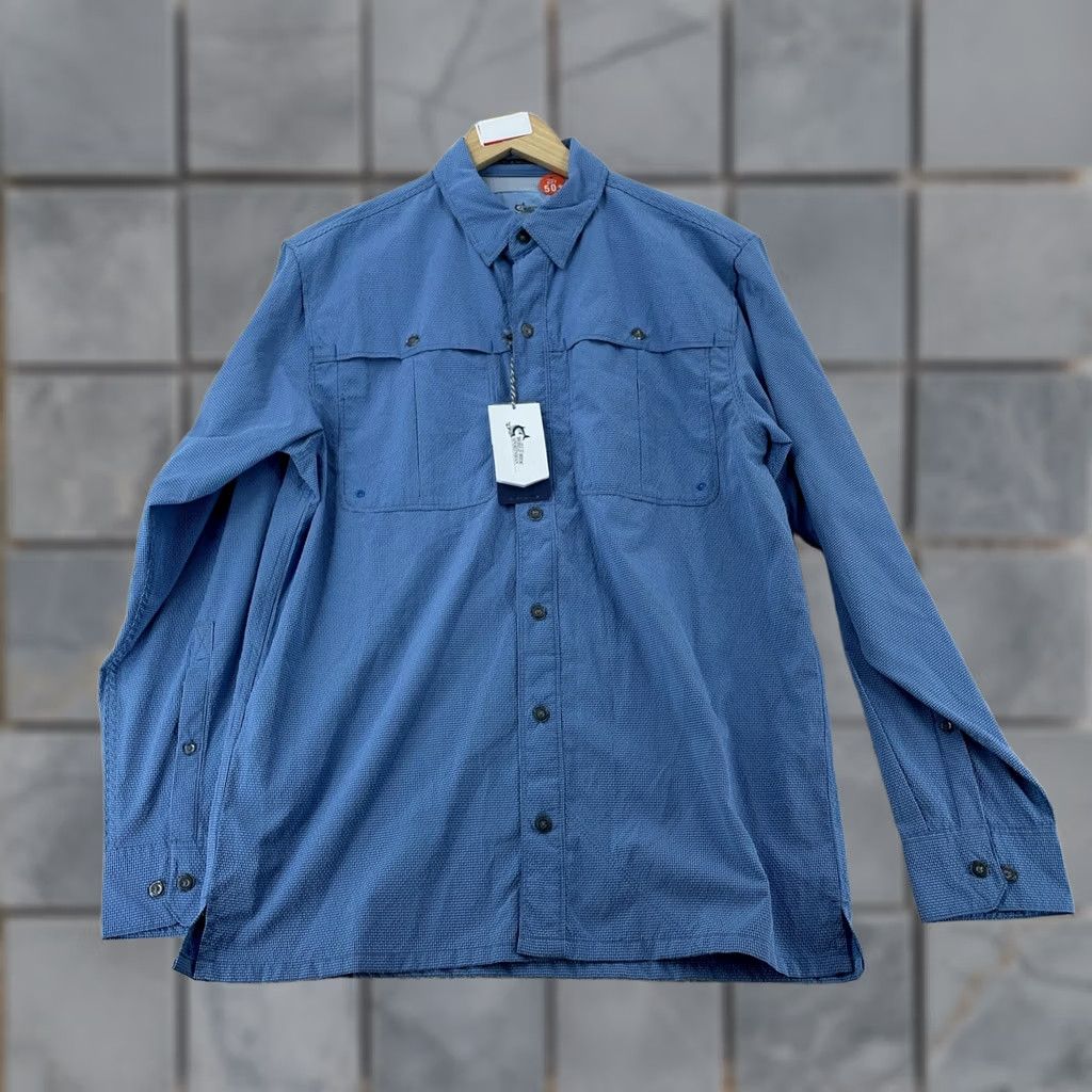 Vintage World Wide Sportsman Shirt Mens M Blue Nylon Polyester Button-Up Collared UPF 50 Casual Breathable Pockets Long Sleeve Size US M / EU 48-50 / 2 - 1 Thumbnail