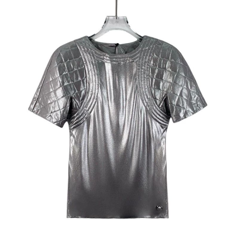 Chanel Chanel Silver diamond plaid round-neck short-sleeved T-shi Size XXS / US 00 / IT 34 - 1 Thumbnail