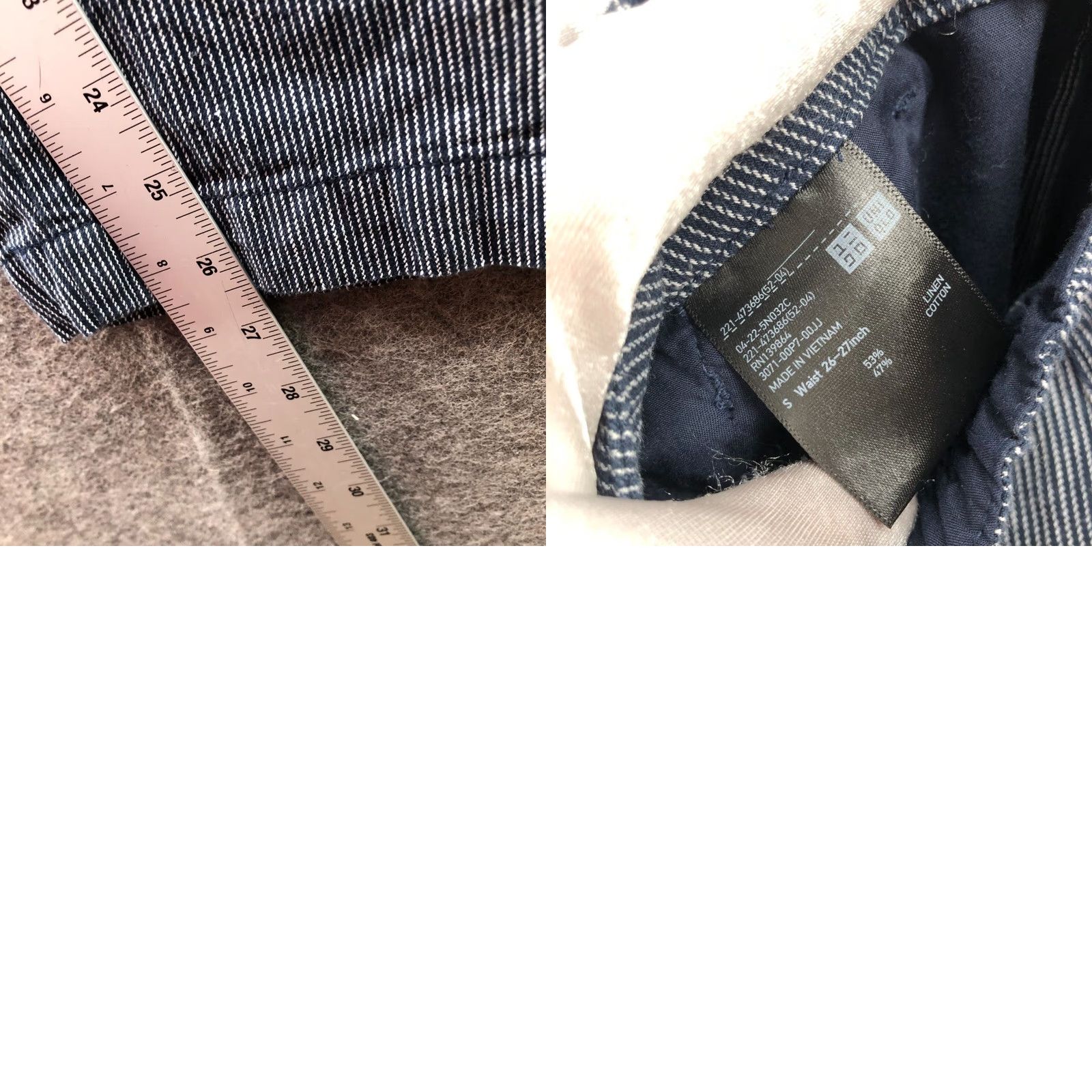 Uniqlo VINTAGE Uniqlo Linen Cotton Tapered Trouser Womens S Blue White Striped High Rise Size 28" / US 6 / IT 42 - 8 Thumbnail