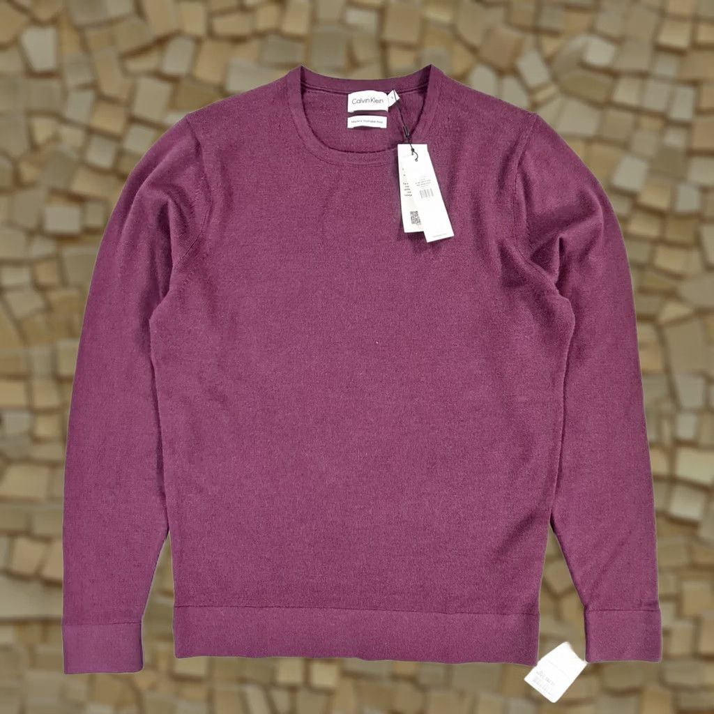 Calvin Klein Calvin Klein Mens Jumper Purple Small Regular Fit 100% Wool Knitted Pullover Slim Knit Crew Neck Long Sleeve Casual Size US S / EU 44-46 / 1 - 1 Thumbnail