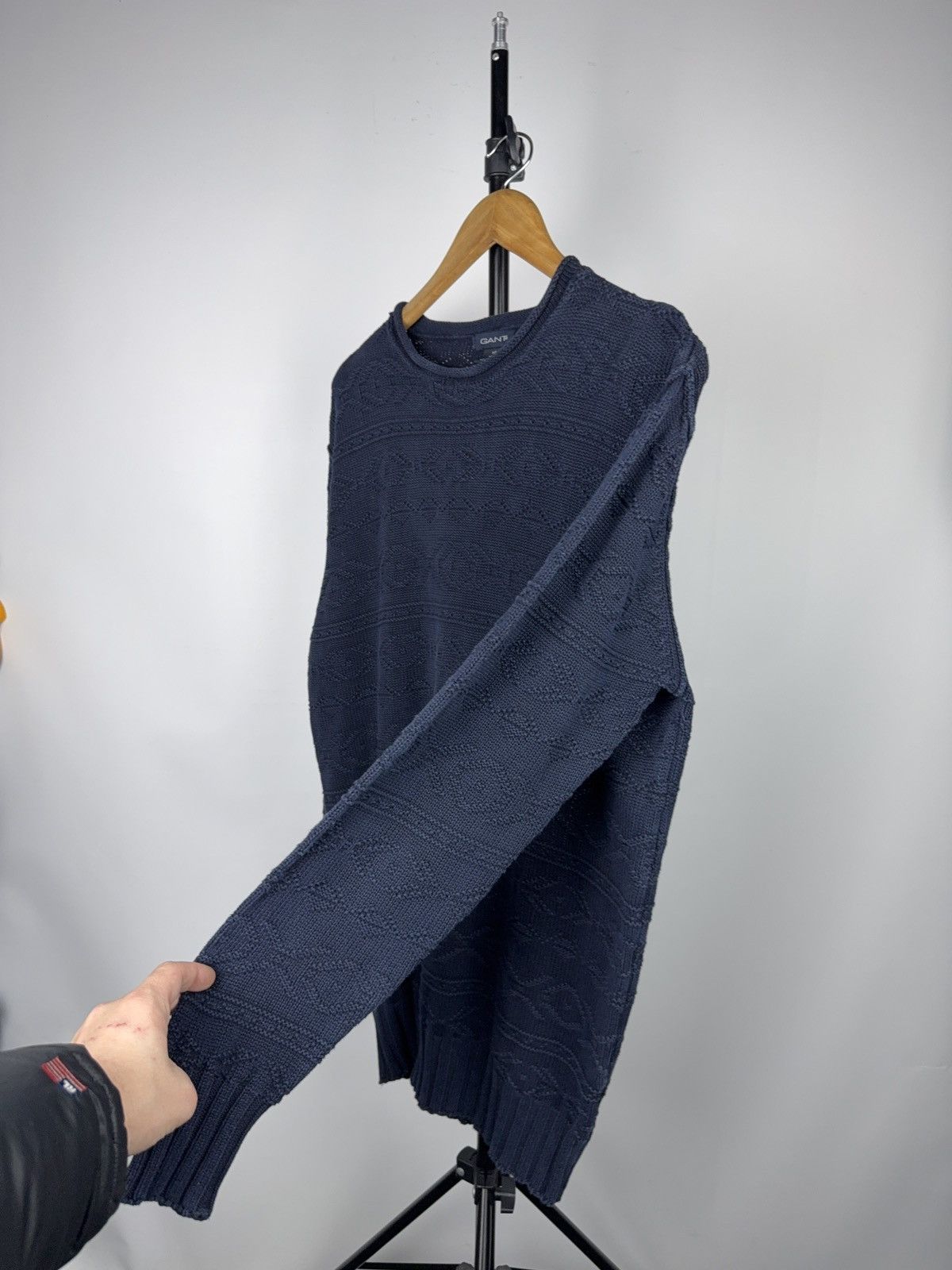 Gant Luxury GANT Textured Knit Crewneck Sweater Navy Cotton Size US M / EU 48-50 / 2 - 5 Thumbnail