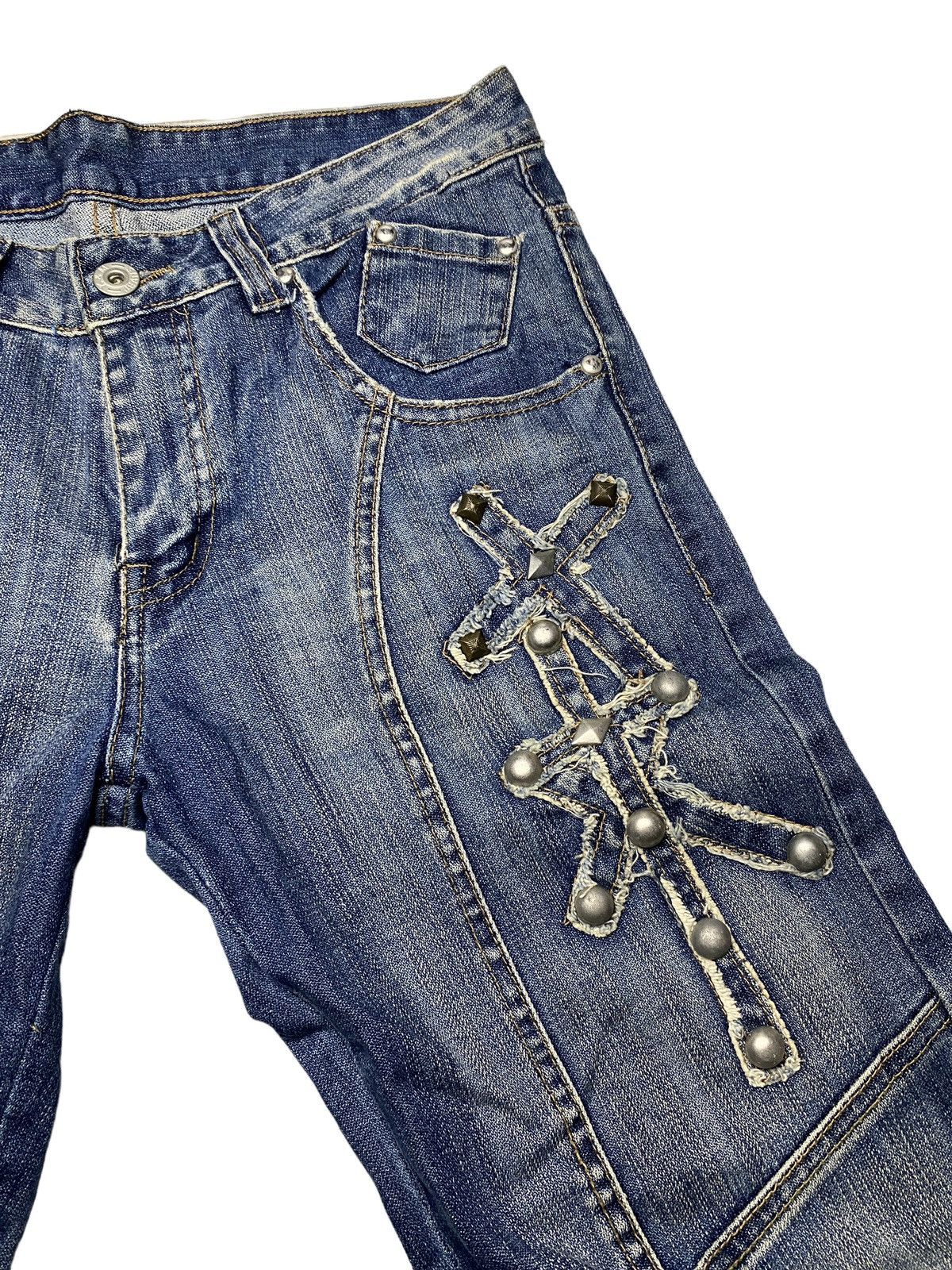 If Six Was Nine Japanese Flared Studded Cross Rhinestone Jeans Size US 31 - 5 Thumbnail