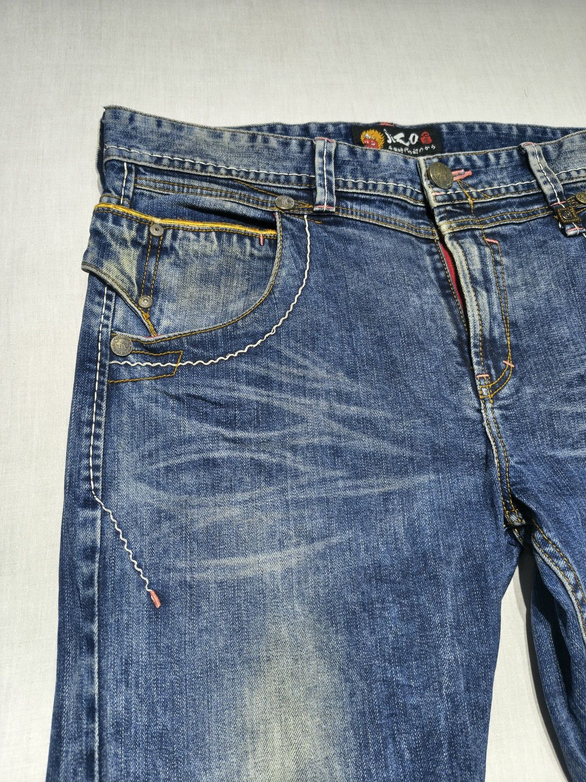 Japanese Brand INSANE KARAKURI STYLE EMBROIDERY JIZO JAPANESE JEANS (022) Size 36" / US 14 / IT 50 - 8 Thumbnail