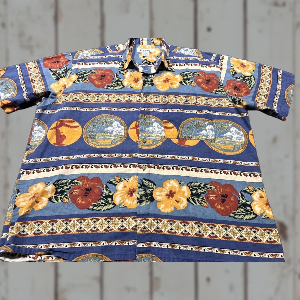 Vintage Feldini Button-Up Shirt Men L Blue Floral Short Sleeve Hawaiian Tropical Casual Shirt Regular Size US L / EU 52-54 / 3 - 1 Thumbnail