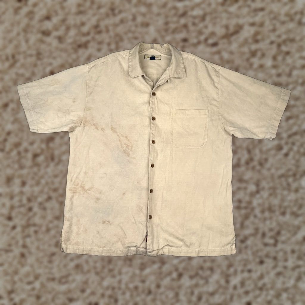Tommy Bahama Tommy Bahama Shirt Men Medium Beige Silk Blend Hawaiian Wood Button Up Size US M / EU 48-50 / 2 - 1 Thumbnail