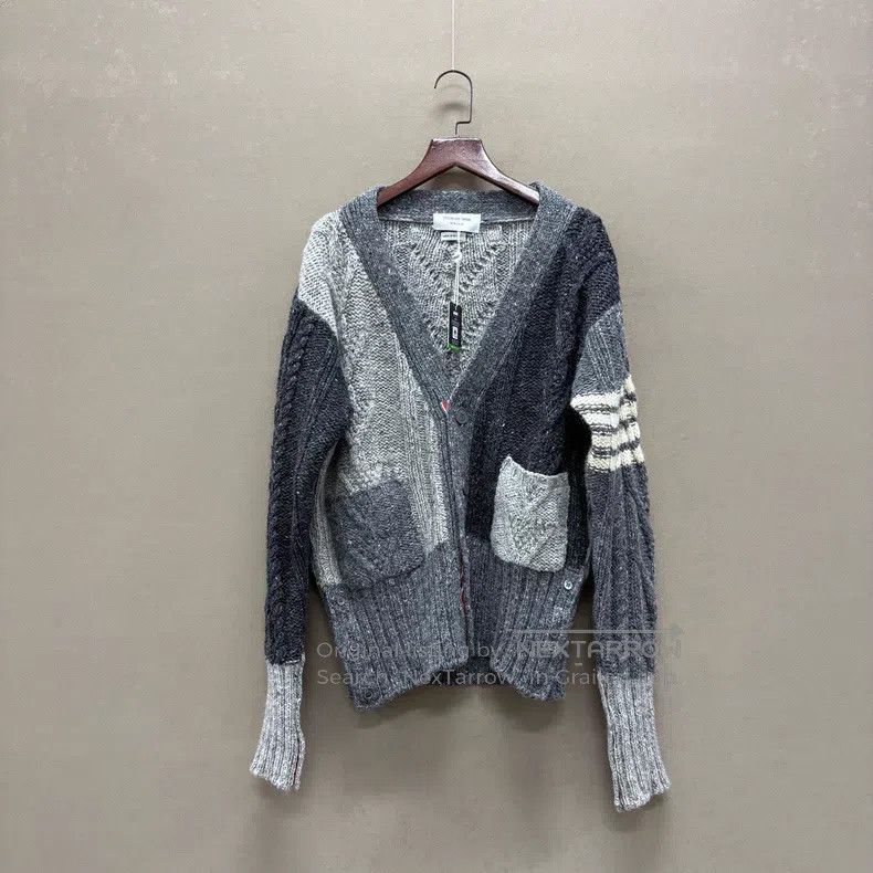 Thom Browne Gray Patchwork Open Cardigan