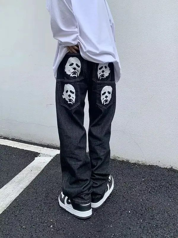VIBE Retro washed weird skull print straight jeans Size US 32 / EU 48 - 1 Thumbnail