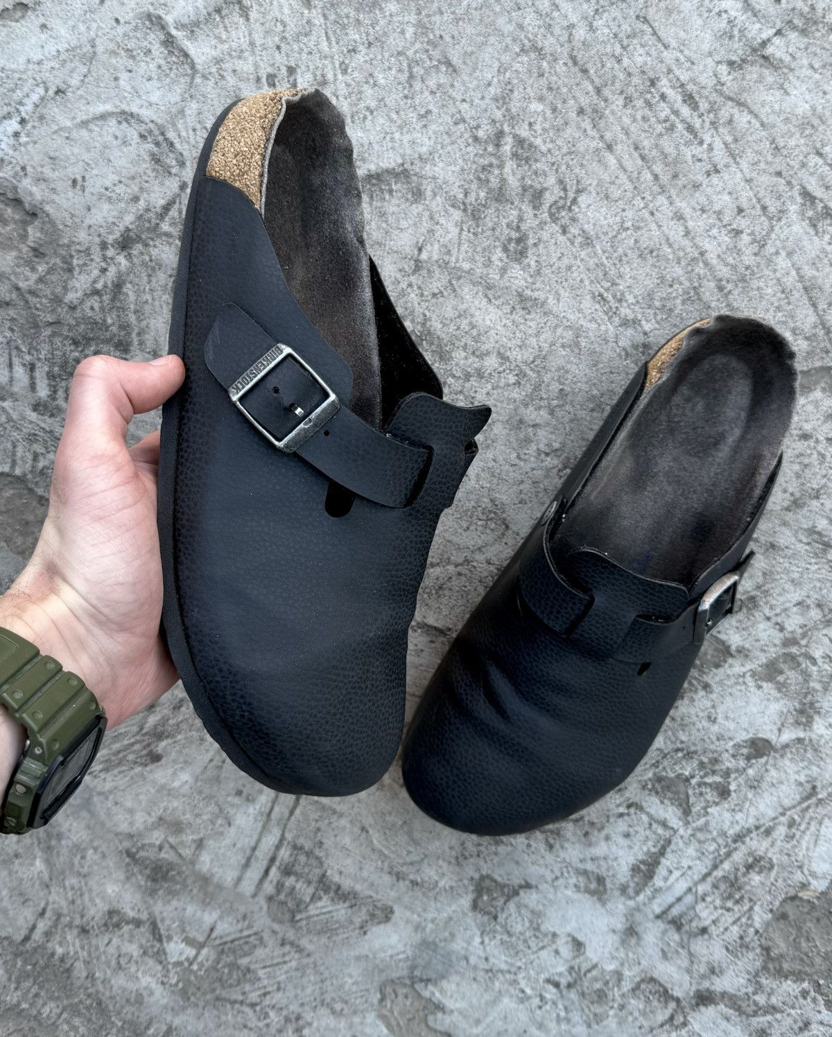 Birkenstock Boston Black Y2K Leather Suede OG Old Many Shoes, Men's (Size 9.5)
