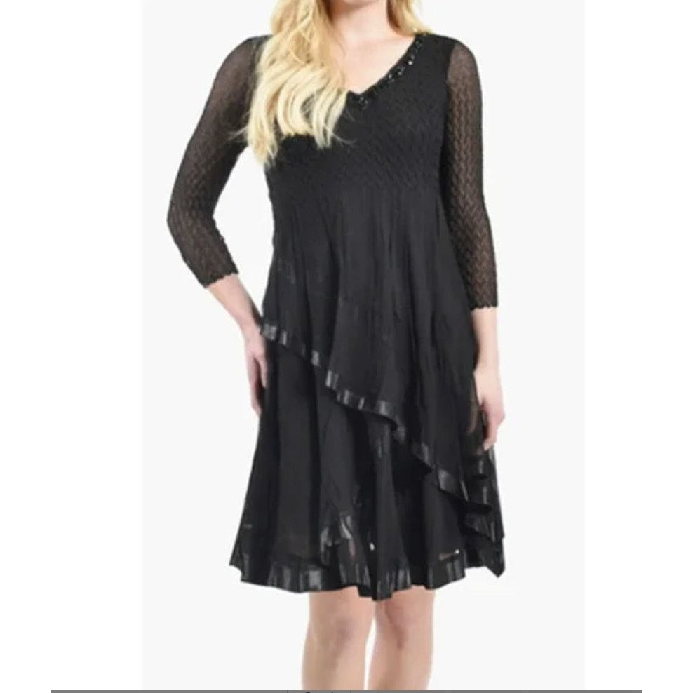 Other Komarov Tiered V-Neck Midi Dress Black Size M / US 6-8 / IT 42-44 - 2 Thumbnail