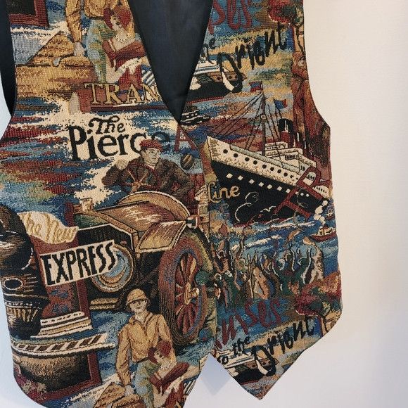 Vintage Vintage Jessie Boat Captain Brocade Tapestry Boho Vest - M Size 42R - 2 Thumbnail