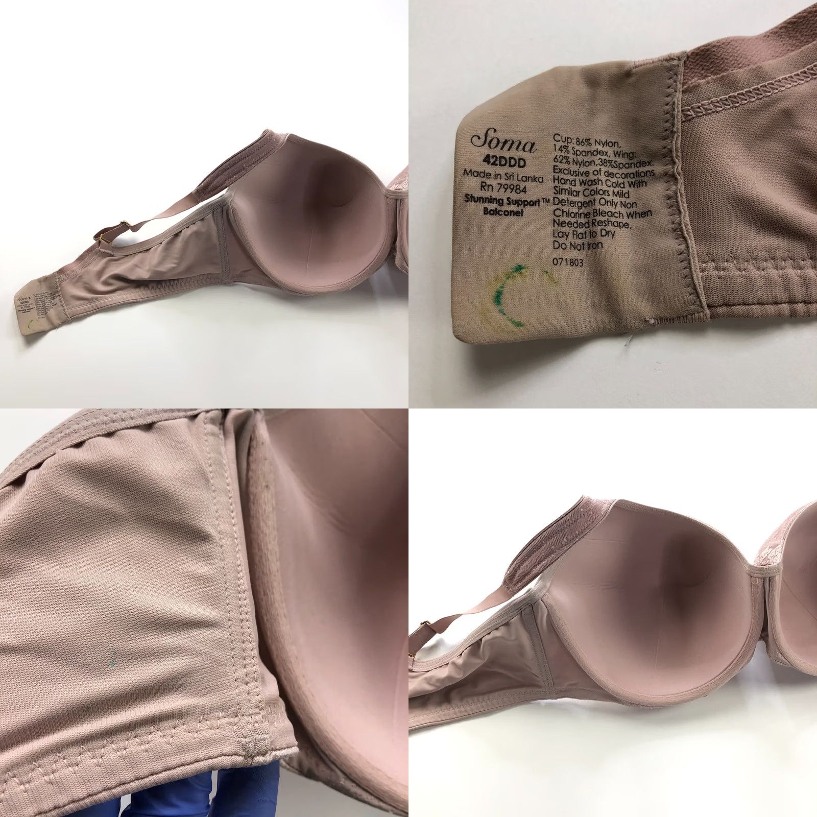 Vintage Soma Bra Balconette Underwired Padded 42DDD Pink Mauve 42 Underwire Full Coverage Womens Clothing Size ONE SIZE - 8 Thumbnail