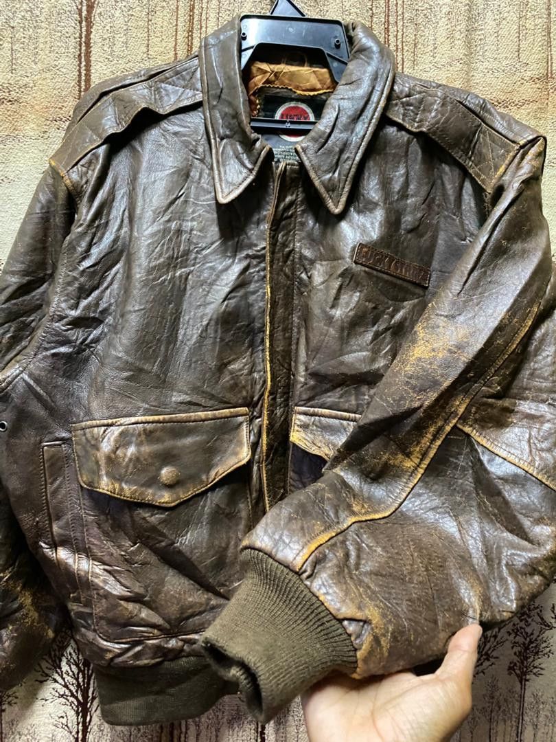 Genuine Leather 90s🔥 Lucky Strike Leather Jacket Size US L / EU 52-54 / 3 - 3 Thumbnail