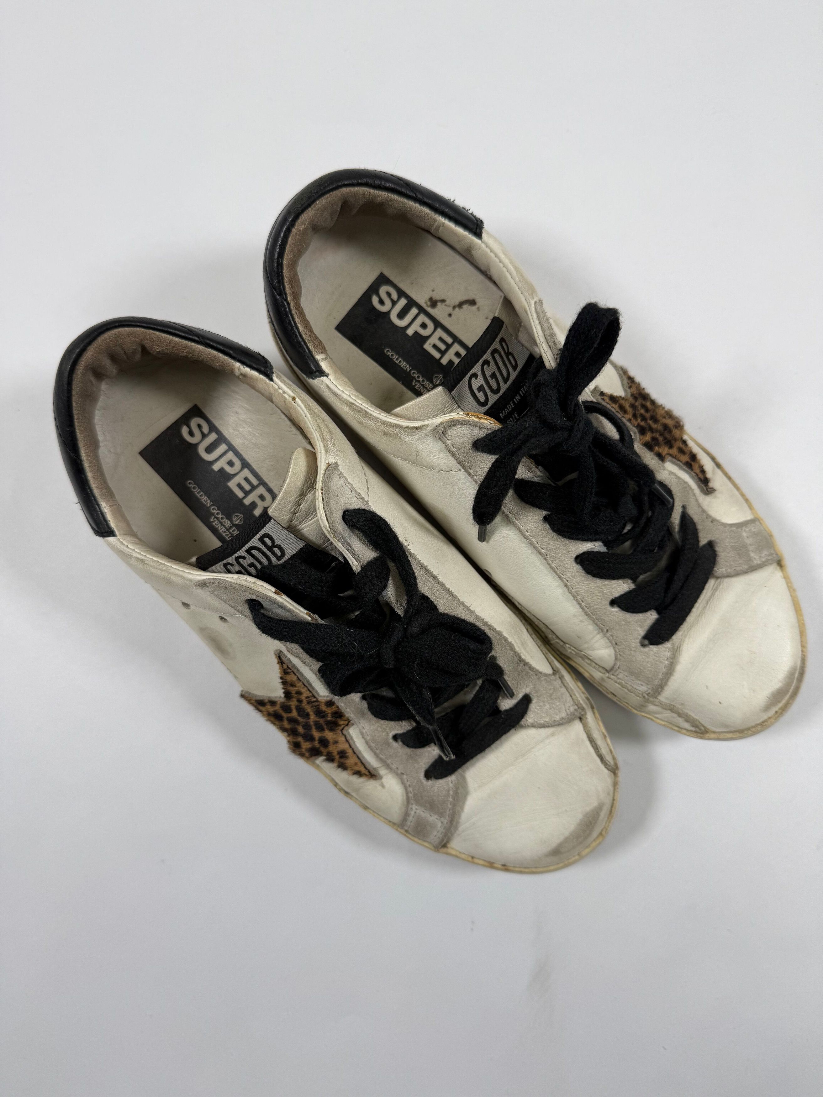 Golden Goose Golden Goose Superstar White Sneakers with Cheetah Stars Size US 6 / IT 36 - 3 Thumbnail
