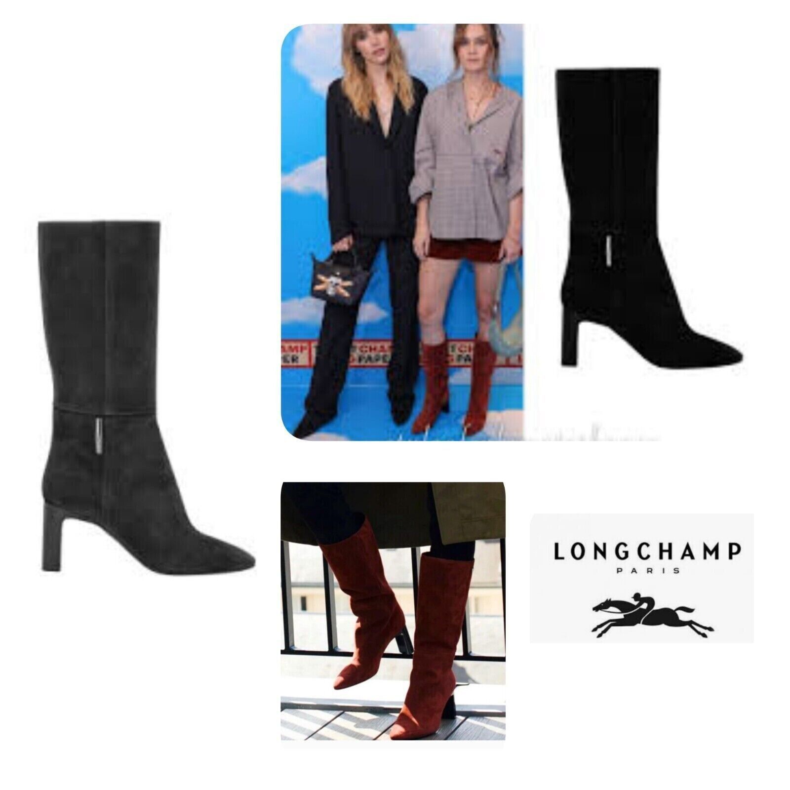 Longchamp Longchamp Roseau Heeled boots Black suede Bamboo logo Size US 7.5 / IT 37.5 - 13 Thumbnail