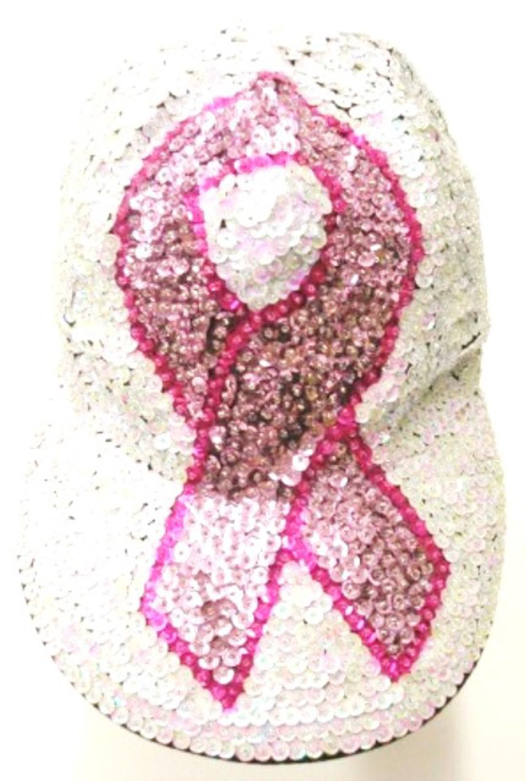 Designer Sequin Baseball Cap Opal WHITE with PINK RIBBON Size ONE SIZE - 1 Preview