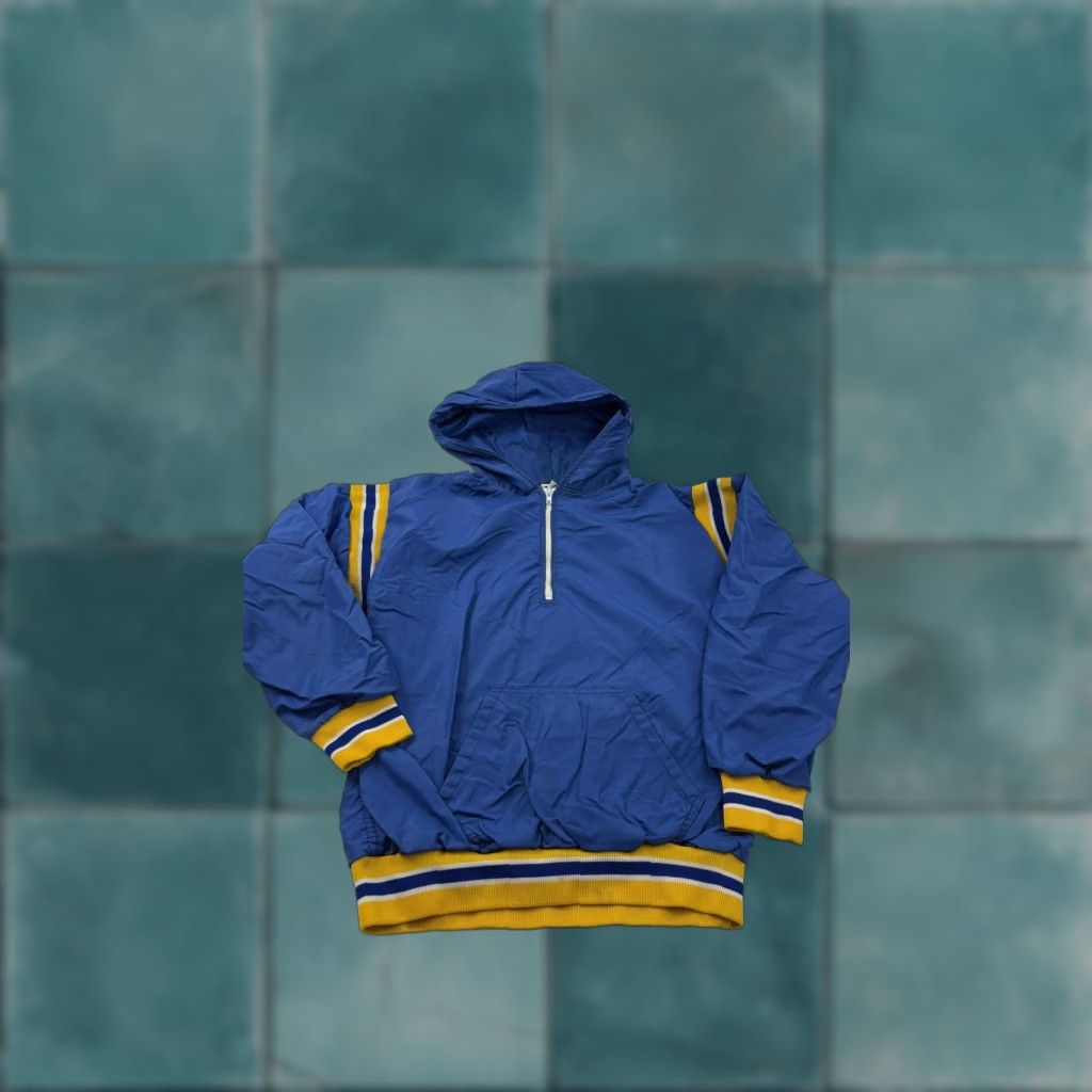 Russell Athletic VINTAGE Russell Athletic Jacket Mens M Blue Hooded 1/2 Zip Striped 90s Windbreaker Casual Activewear Mens Size US M / EU 48-50 / 2 - 1 Thumbnail