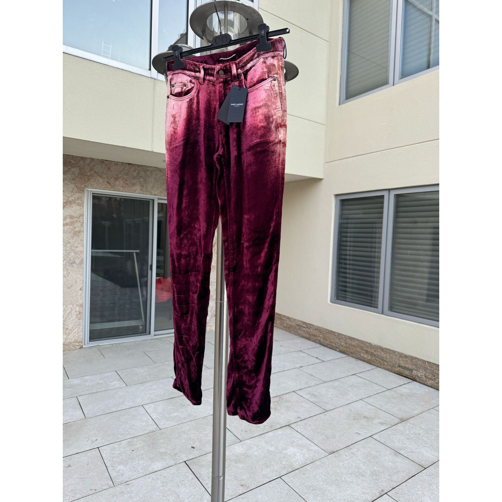 Saint Laurent Paris o1rshd1 Q:2/ Skinny 5 Pockets Velvet / Velour Pants Burgundy Size US 28 / EU 44 - 6 Thumbnail