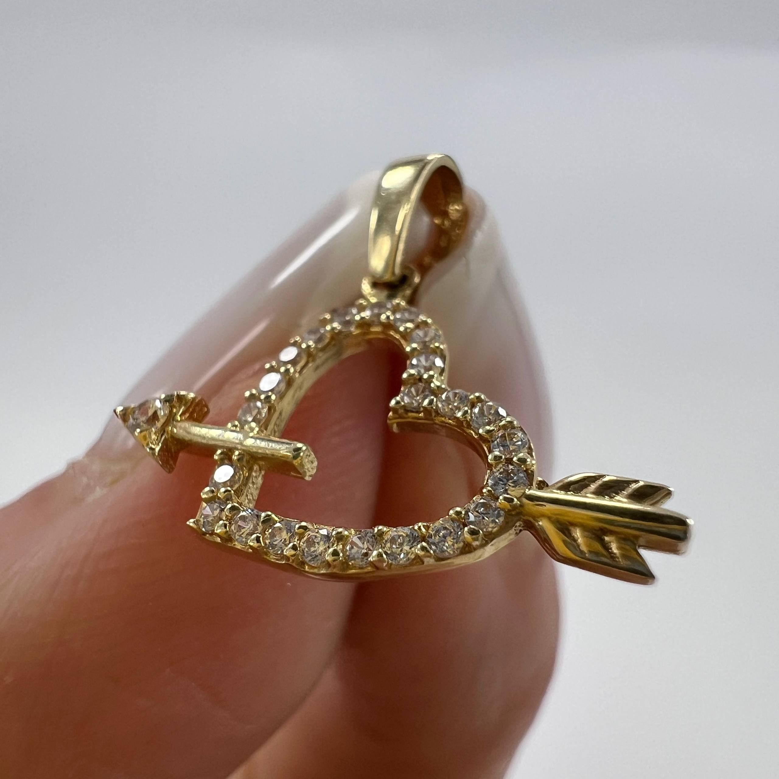 Other 14K Italian Gold Heart Arrow Pendant Charm Gift Jewelry 0.9g Size ONE SIZE - 6 Thumbnail