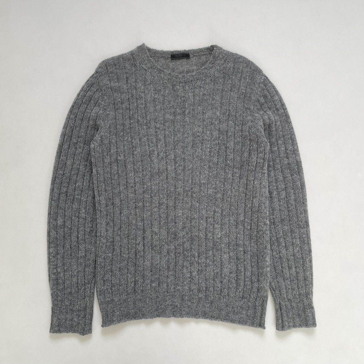 Prada Mid 2000s Grey Ribbed Wool Sweater Size US L / EU 52-54 / 3 - 13 Thumbnail
