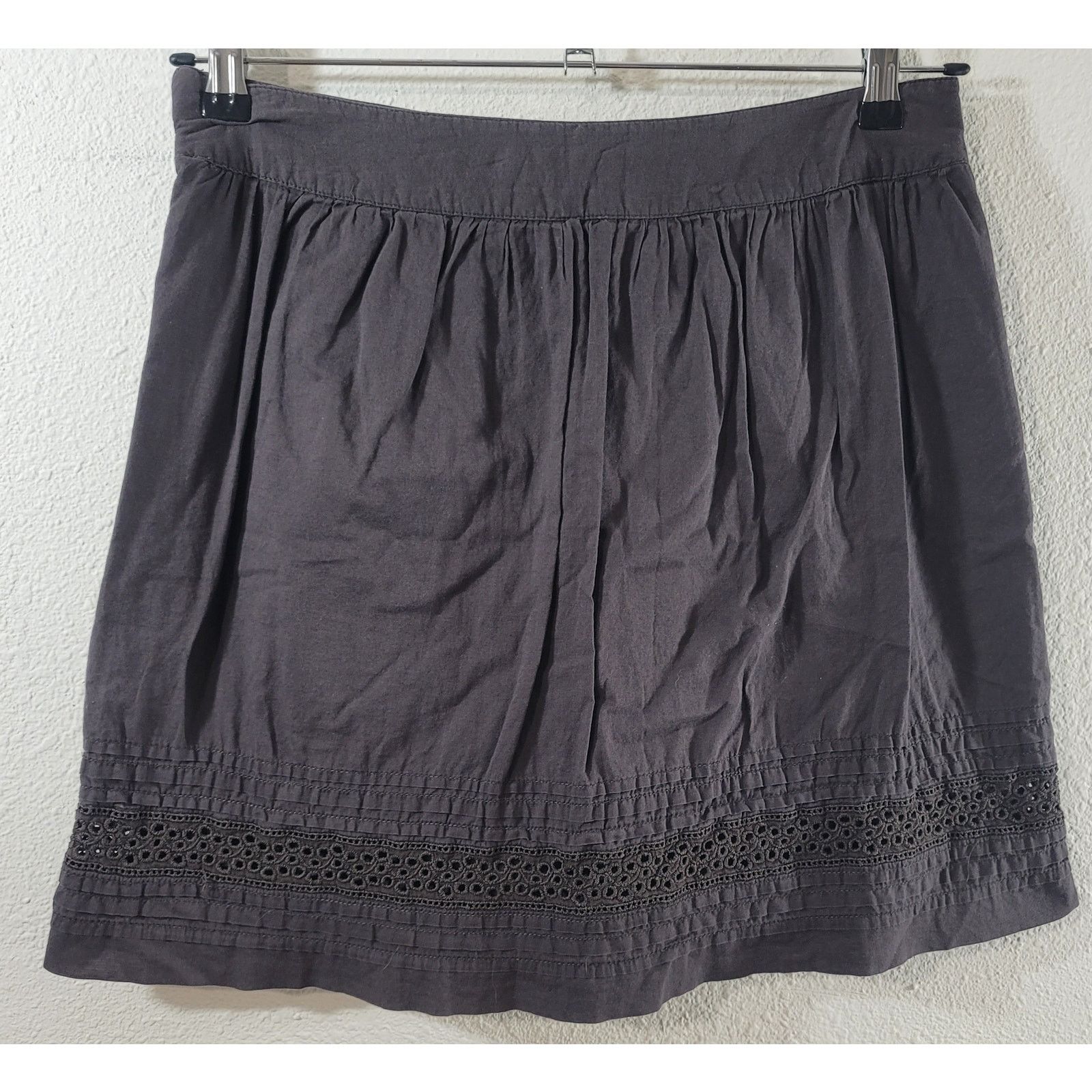 Other Loft Dark Brown Pleated Eyelet Hem Detail Mini Skirt 6P Size 28" / US 6 / IT 42 - 2 Thumbnail