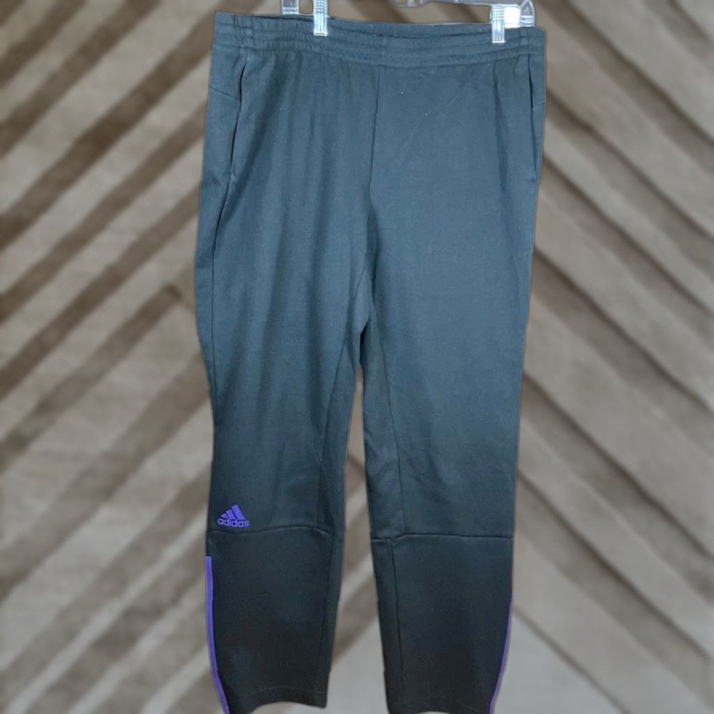Adidas Adidas Mens Sweatpants Black Purple Pull On Straight Athletic Cotton Blend XL Pants Mens Size US 36 / EU 52 - 1 Thumbnail