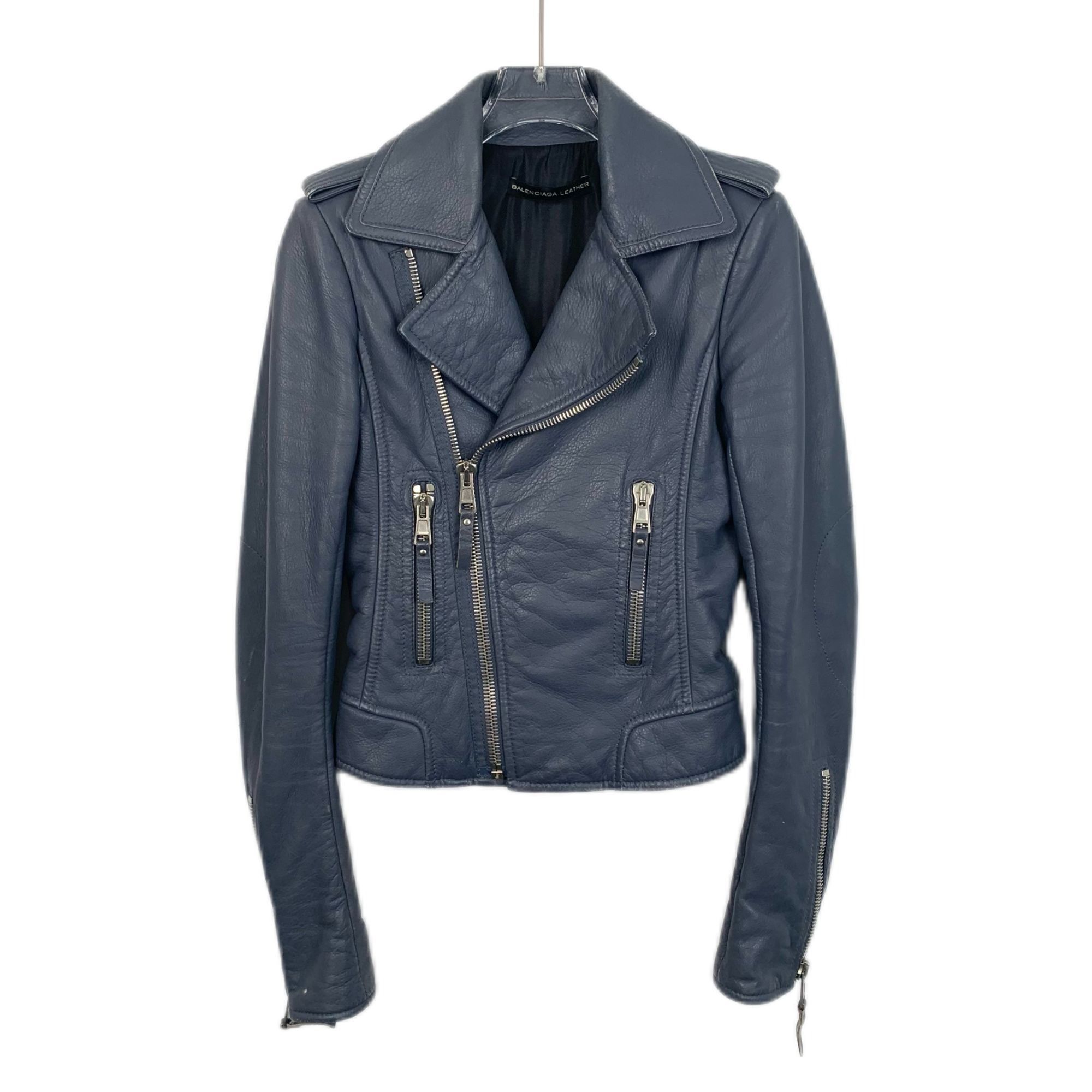 Balenciaga Balenciaga Blue Leather Moto Jacket with Zip Details Lined Size XS / US 0-2 / IT 36-38 - 1 Thumbnail