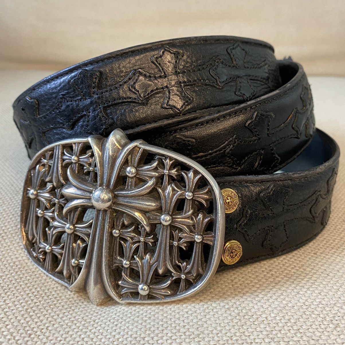Pre-owned Chrome Hearts 22k Snap Destroyer Cemetery Belt In Black