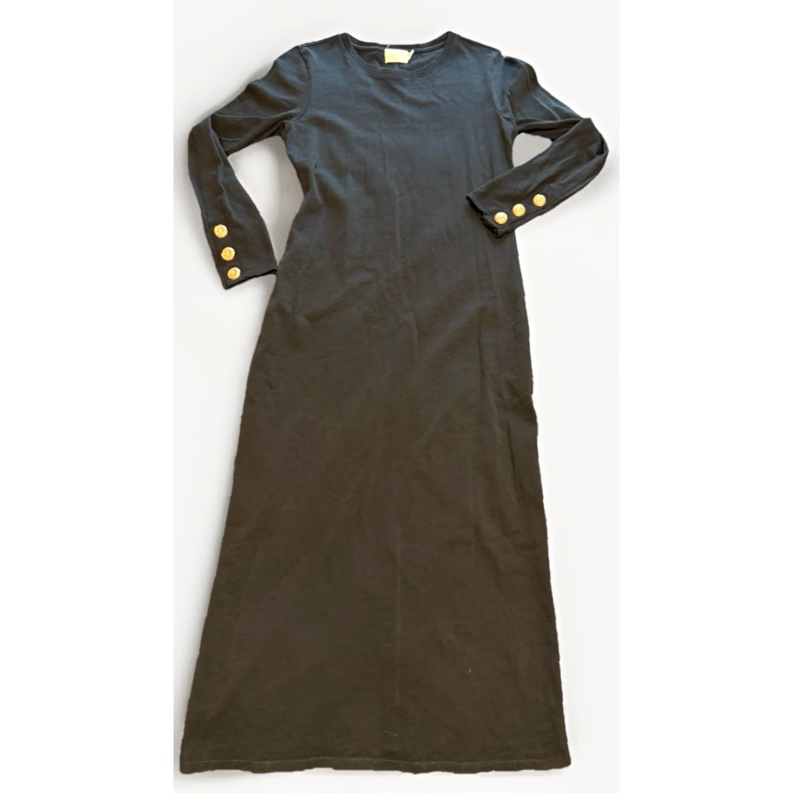 Nation LTD VINTAGE NATION LTD Pencil Dress Medium Black Cotton Gold Buttons Midi Metal Womens Size M / US 6-8 / IT 42-44 - 3 Thumbnail