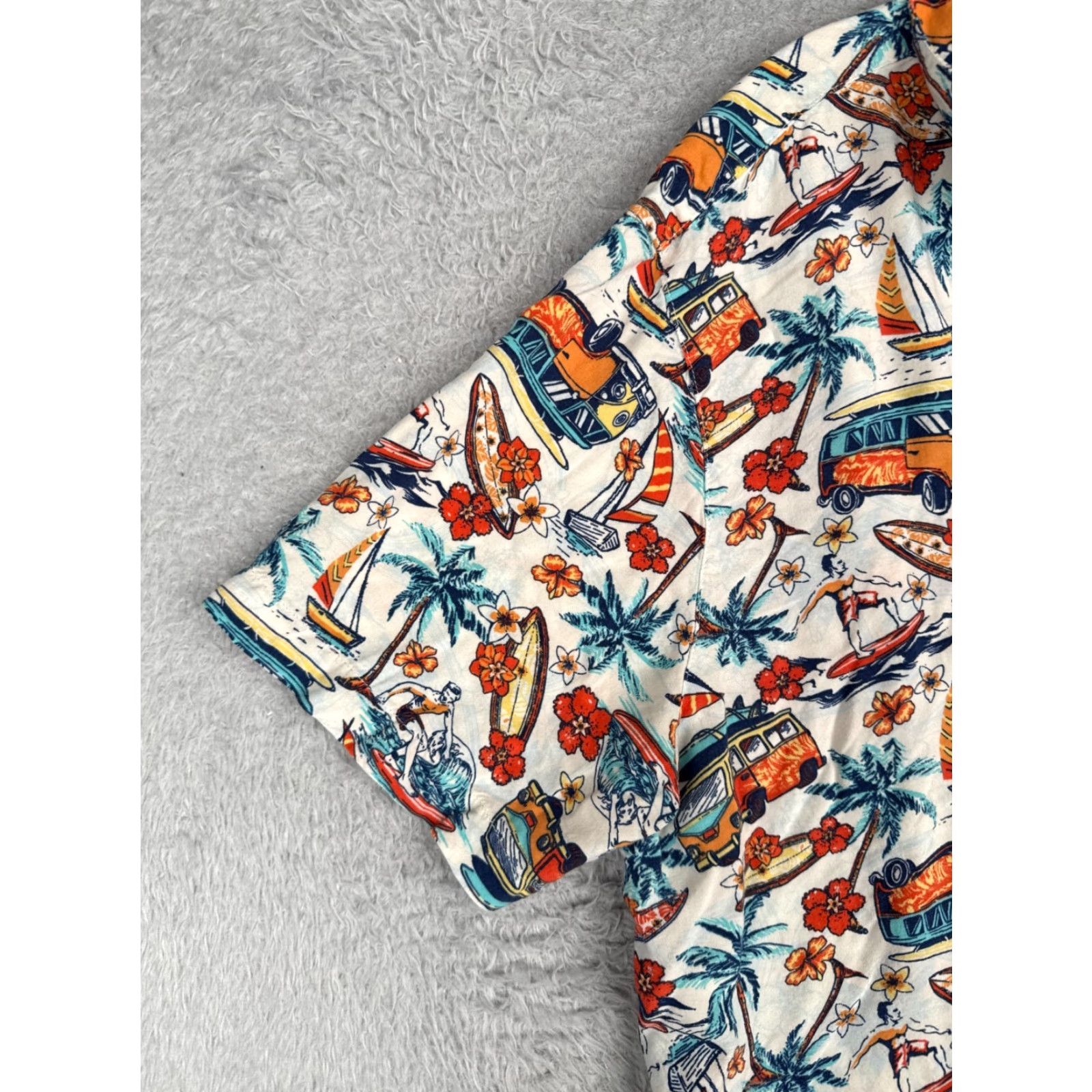 George George Shirt Men Extra Large White Floral Palm RV Surfer Hawaiian 100% Rayon Size US XL / EU 56 / 4 - 3 Thumbnail