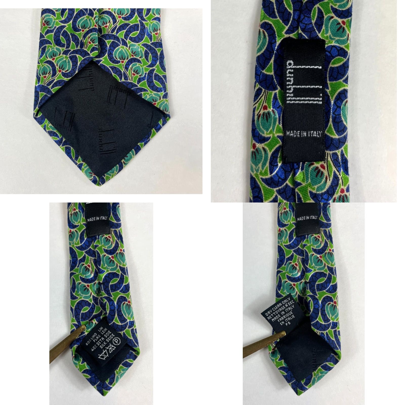 Vintage Dunhill Men's Floral Tie Linen Silk Blend Made in Italy Size ONE SIZE - 8 Thumbnail