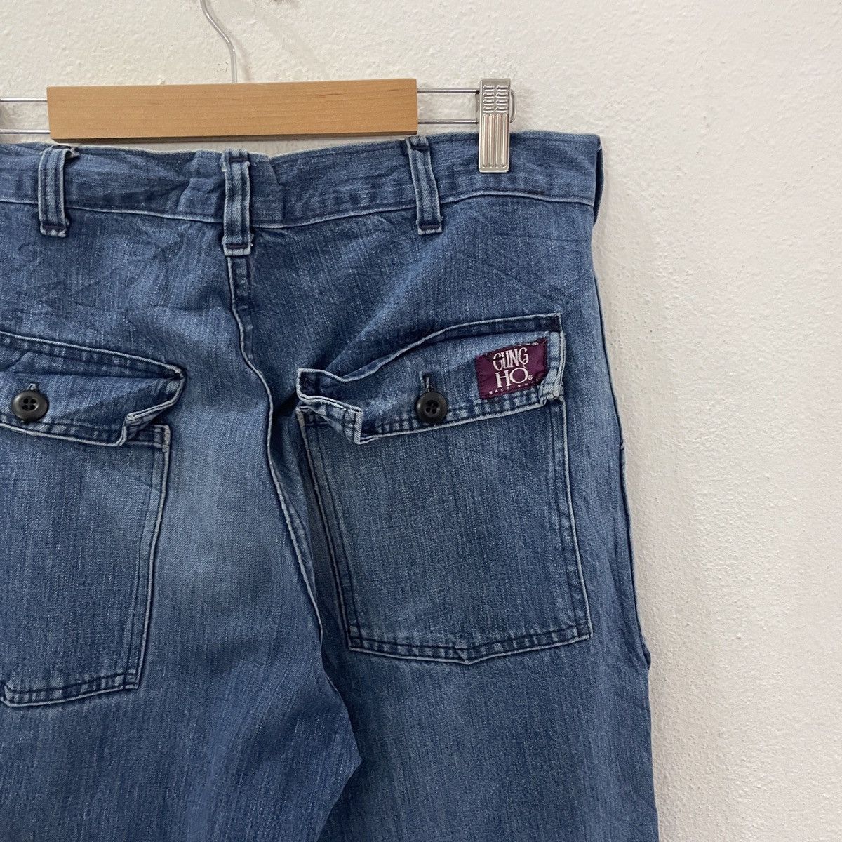 Japanese Brand Vintage 90s Gun Ho Workwear Distressed Denim Jeans Size US 32 / EU 48 - 8 Thumbnail