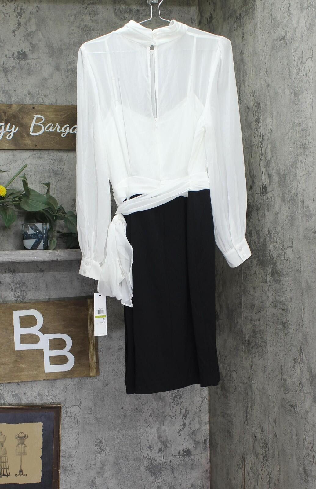 Calvin Klein Nwt Calvin Klein Sash Crepe Skirted Dress Cream / Black 14 Size XL / US 12-14 / IT 48-50 - 2 Thumbnail