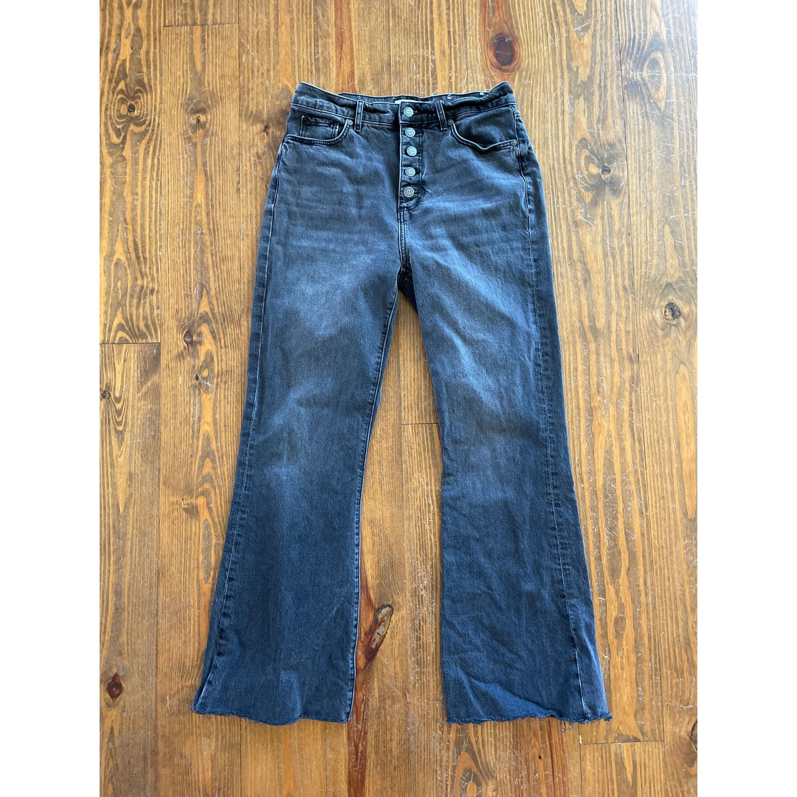 Loft Loft High Waist Sandal Flare Distressed Hem Black Jeans,27/4 Size 27" / US 4 / IT 40 - 2 Thumbnail