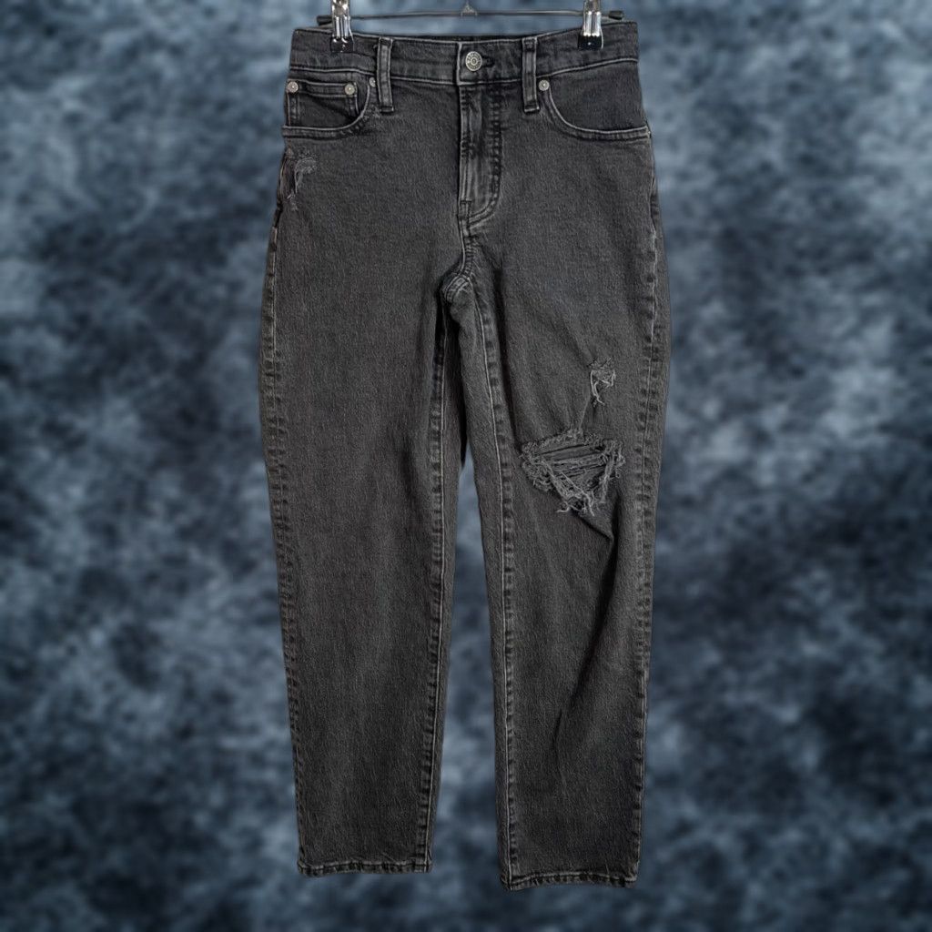 Madewell Madewell Womens Jeans Mid-Rise Straight Vintage Black Denim 23 Adults 5-Pocket Distressed 90s Theme Womens Size 40" / US 18 - 1 Thumbnail