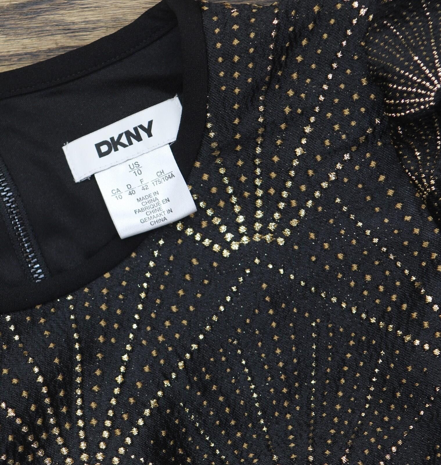 DKNY Nwt Dkny Neck Mini Fit And Flare Dress Black / Gold 10 Size L / US 10 / IT 46 - 4 Thumbnail