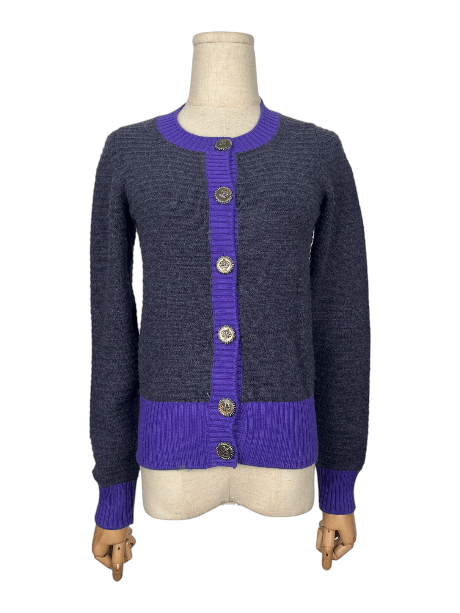 Chanel Chanel Grey Cashmere Cardigan With Purple Trim Size XS / US 0-2 / IT 36-38 - 1 Thumbnail