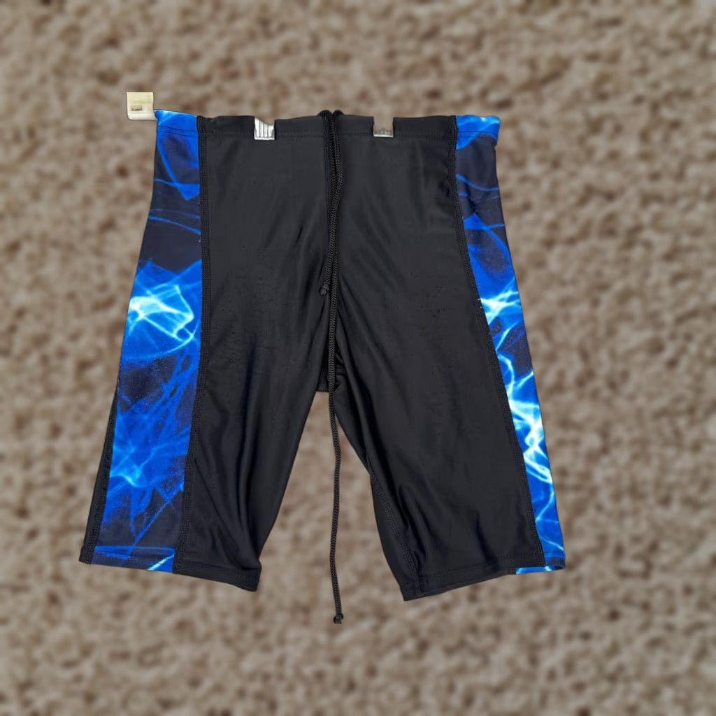 Vintage Waterpro Jammer Bottom Adult 28 Blue Black Polyester Spandex Compression Performance Swim Shorts Mens Size US 28 / EU 44 - 1 Thumbnail