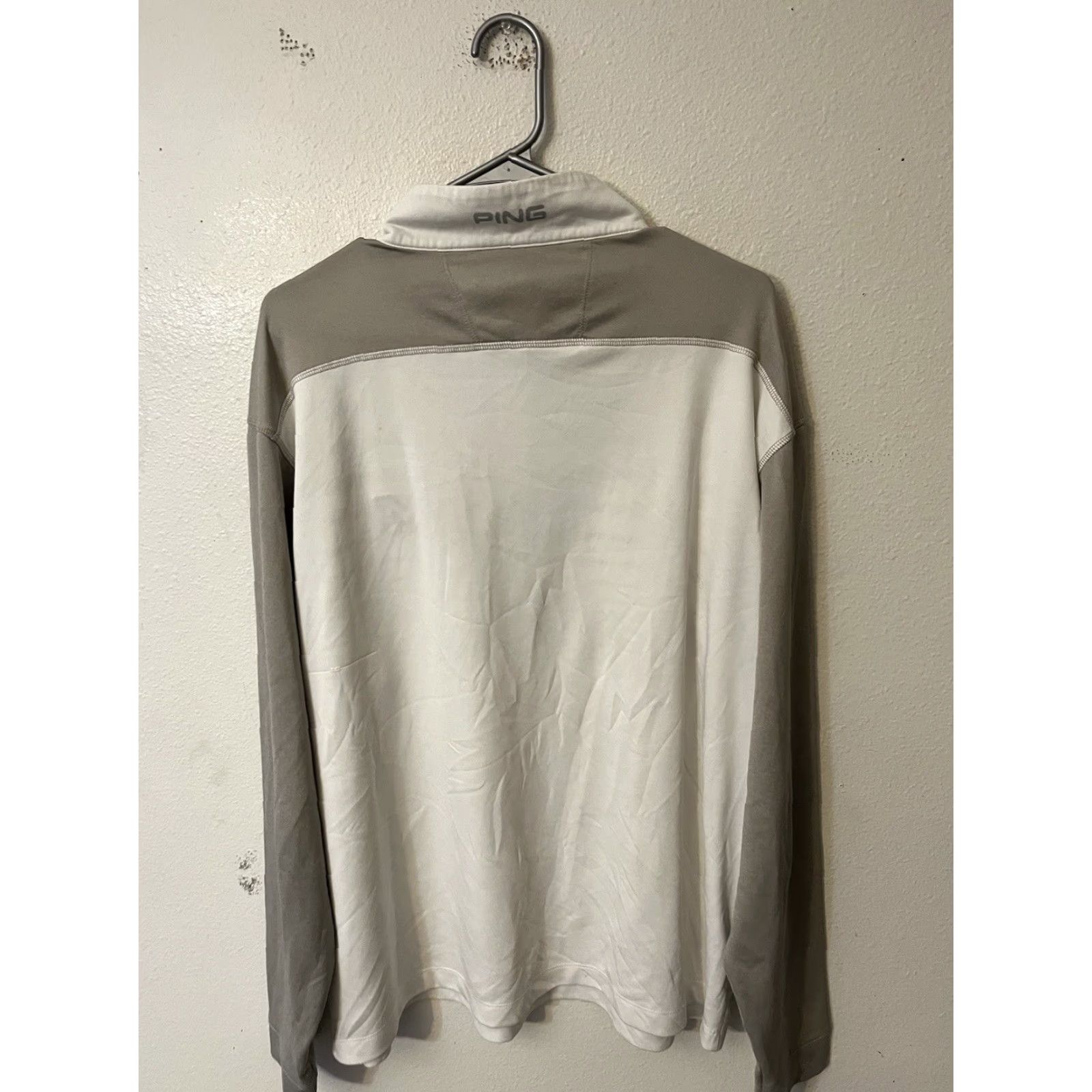 Vintage Ping Golf 1/4 Zip Pullover Men’s XL White Gray Striped Long Sleeve Embroidery Michigan Polo Shirt Size US XL / EU 56 / 4 - 2 Thumbnail
