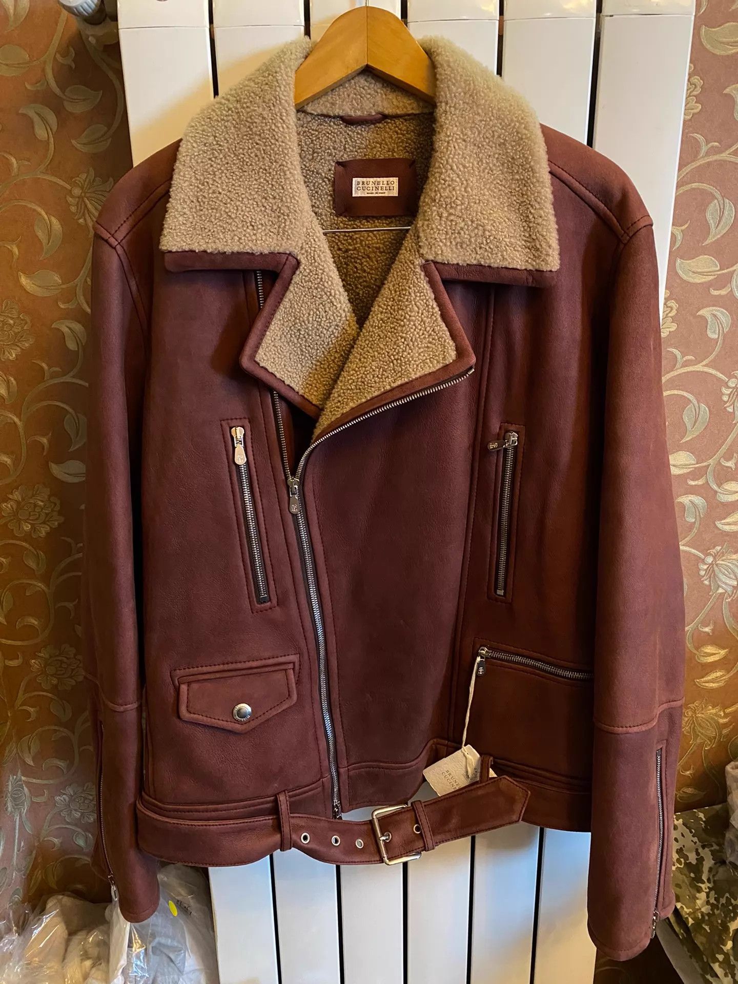 Brunello Cucinelli BC Heavy Goatskin Shearling Distressed Biker Jacket Size US M / EU 48-50 / 2 - 1 Thumbnail