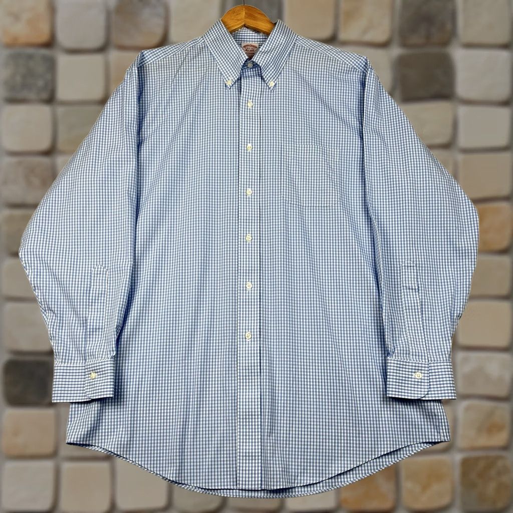 Brooks Brothers Brooks Brothers Oxford Button Up Shirt - Blue Gingham Plaid Supima Cotton - 16.5 Long Sleeve Size US XL / EU 56 / 4 - 1 Thumbnail