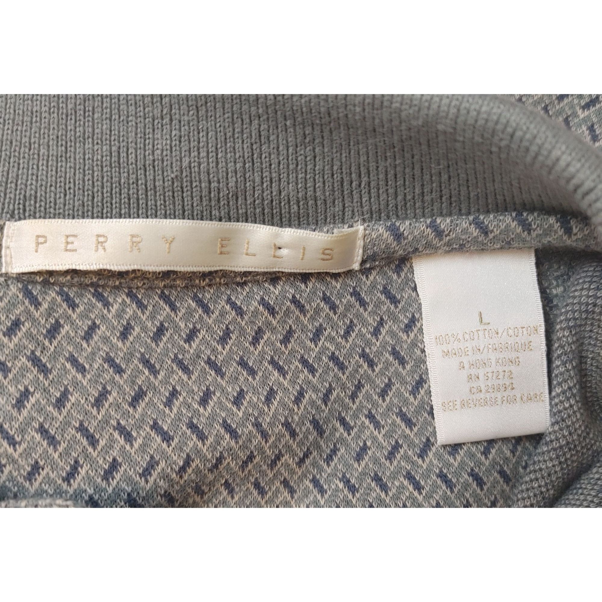 Perry Ellis PERRY ELLIS Mens L Gray Blue Houndstooth Short Sleeve Polo S Size US L / EU 52-54 / 3 - 3 Thumbnail