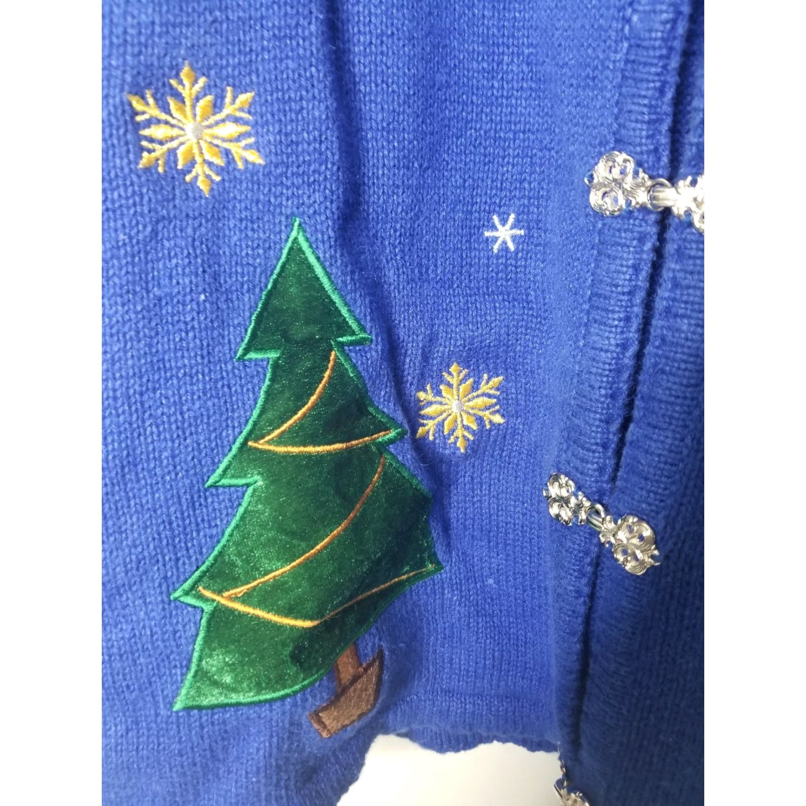 Etro Kobe Crystal Womens Cardigan Sweater M Blue Snowman Christmas Tree Retro Size M / US 6-8 / IT 42-44 - 5 Thumbnail